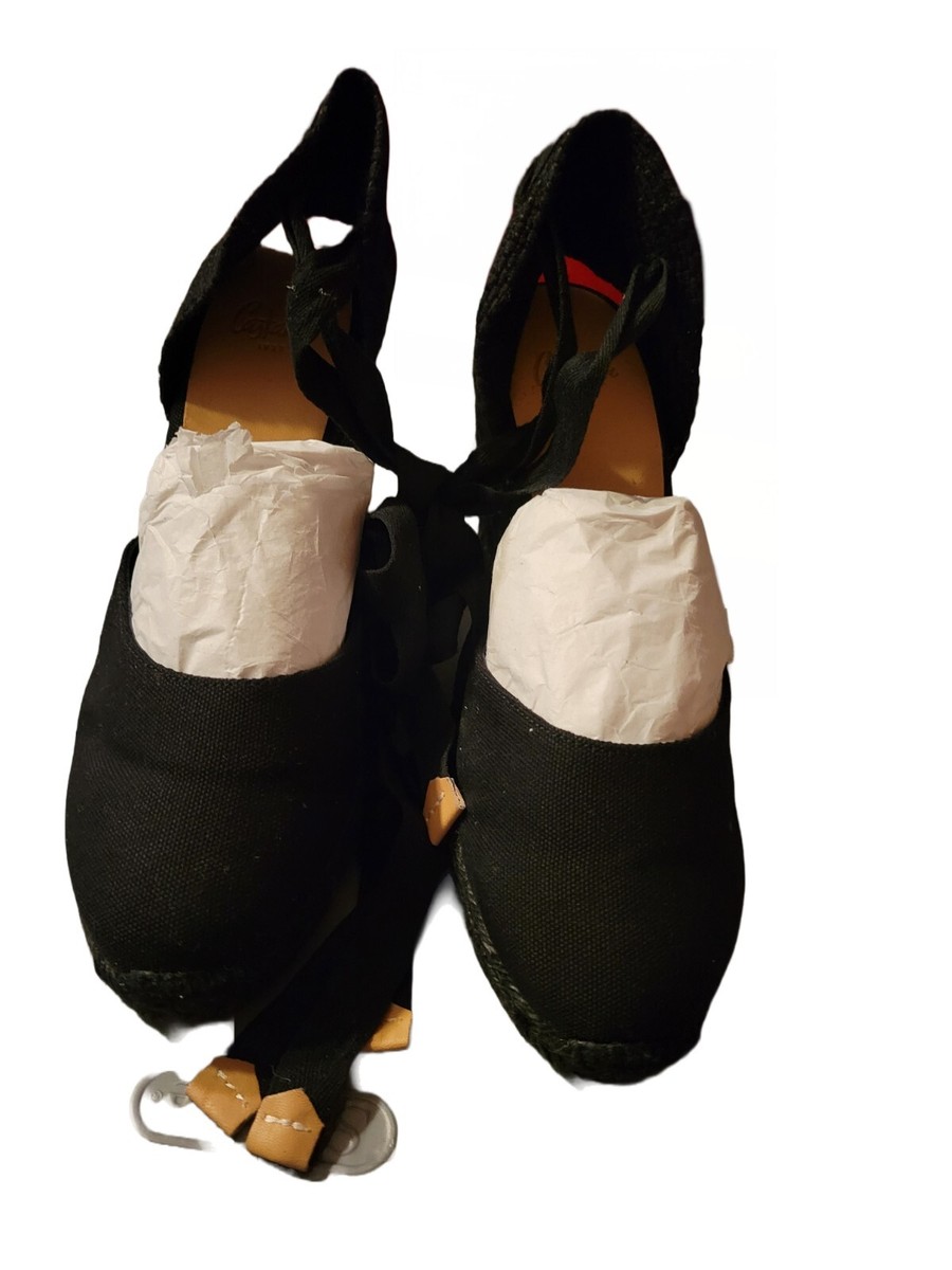 Womens Castaner Carina 80 Espadrille Sandal Black Canvas Wedge
