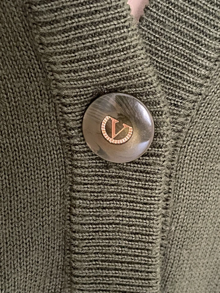 Cárdigan Jersey Valentino Vintage Verde Lana Cable Tejido Botón Años 80 Floral Talla M Foto 4 de 4