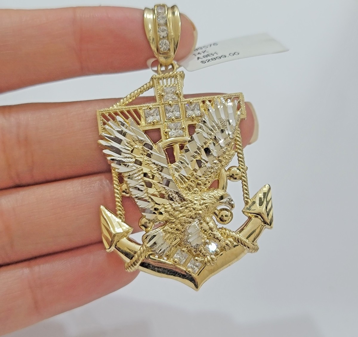 Real 14k Gold Charm Pendant Eagle Anchor 14 kt Yellow Gold For Men s Necklace eBay