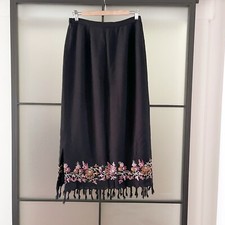 VTG 90s Wool Straight Skirt Size 10 Black Long Column Embroidery 30" W Harold's