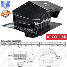 4" Exhaust Roof Vent Cap w Screen Damper for Kitchen Stove Range Hood Bathroom