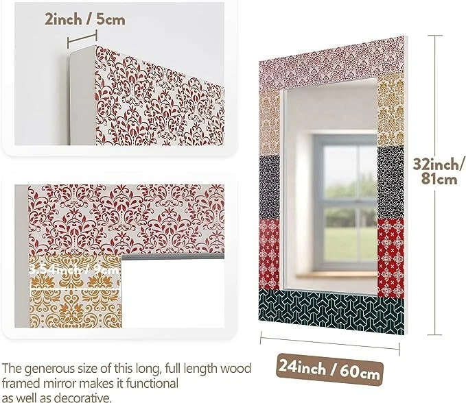 Hand-Painted Boho Wall Mirror Solid Wood Framed Vanity Mirror 24"X32" - Image 4 of 4