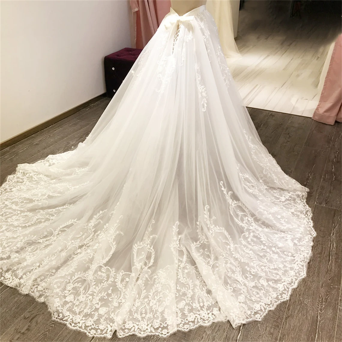 Lace Wedding Removable Train Ivory White Tulle Ruffles Bridal Detachable  Skirt