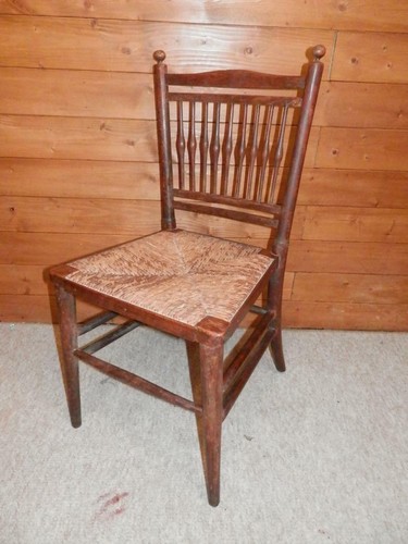 Antique Dutch Spinning Wheel Chair W/ Basket Weave Rush Seat - Picture 3 of 11