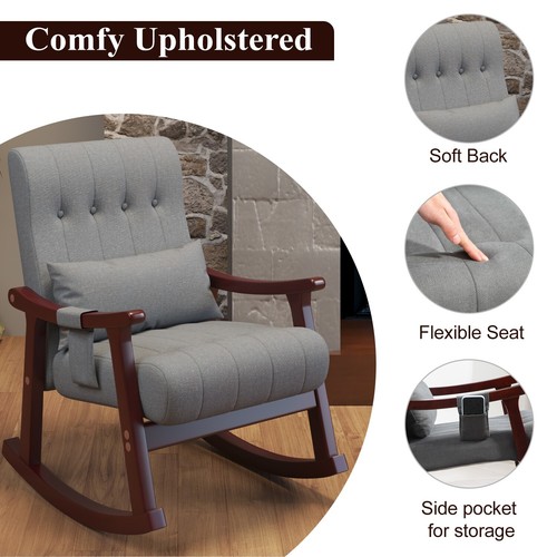 Upholstered Rocking Chair Single Sofa Accent Rocker Armchair w. Massage Support - Picture 2 of 11
