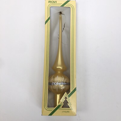 Vtg Glass Blown Christmas Tree Topper Ornament Gold Yellow Esferas Mavi Mexico