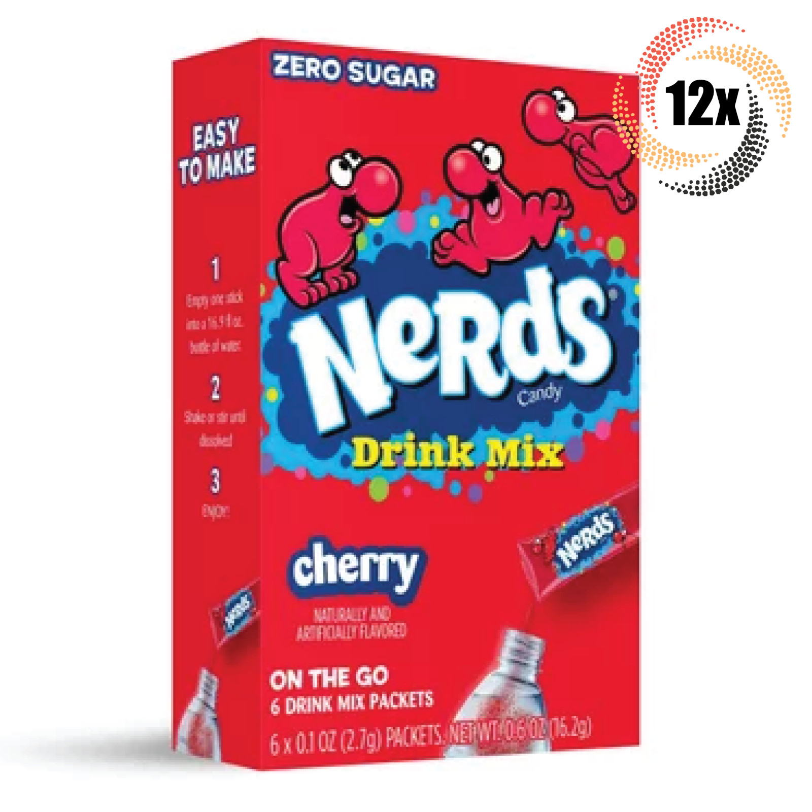 12 упаковок смеси для напитков Nerds Cherry Flavor On The Go | по 6 порций в каждой | 6 унций