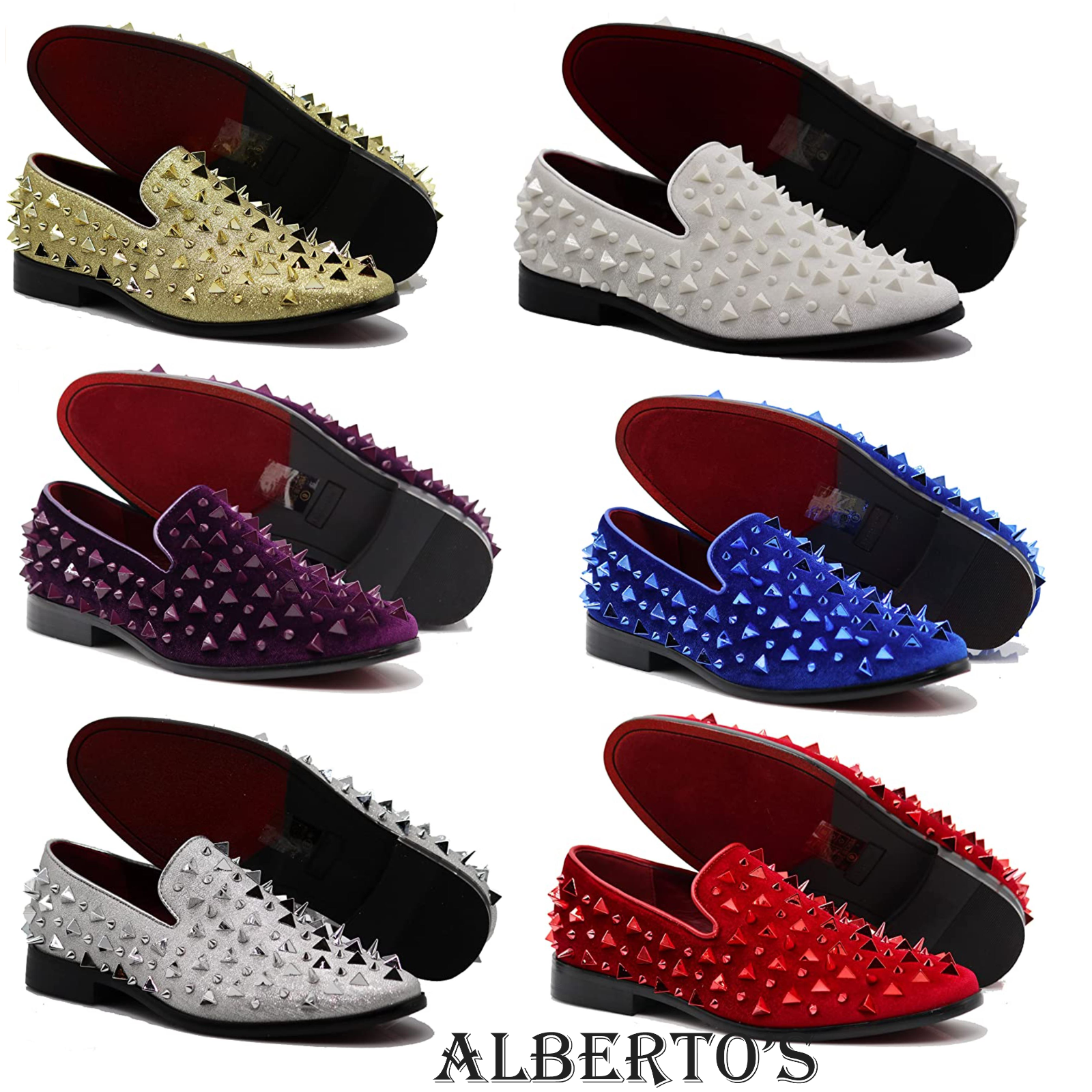 Handmade Men's Spikes Loafers Dress Shoes with Red Bottom