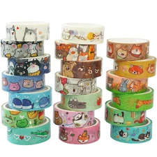 20 Rolls Cute Animals Washi Tape Set Gold Silver Foil Masking Cartoon Pets Decor