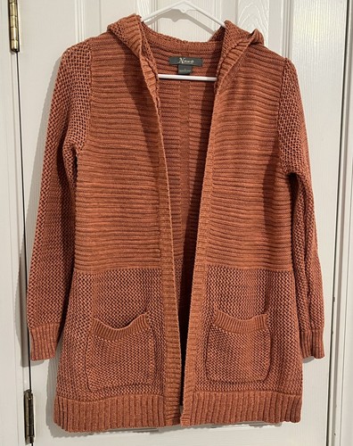 Coral Pink Hooded Cardigan Sweater 