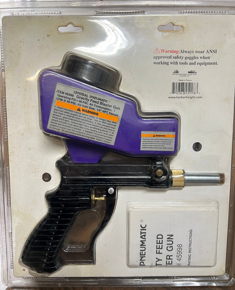 CENTRAL PNEUMATIC SAND BLASTER 45998 GRAVITY FEED ABRASIVE BLASTER GUN