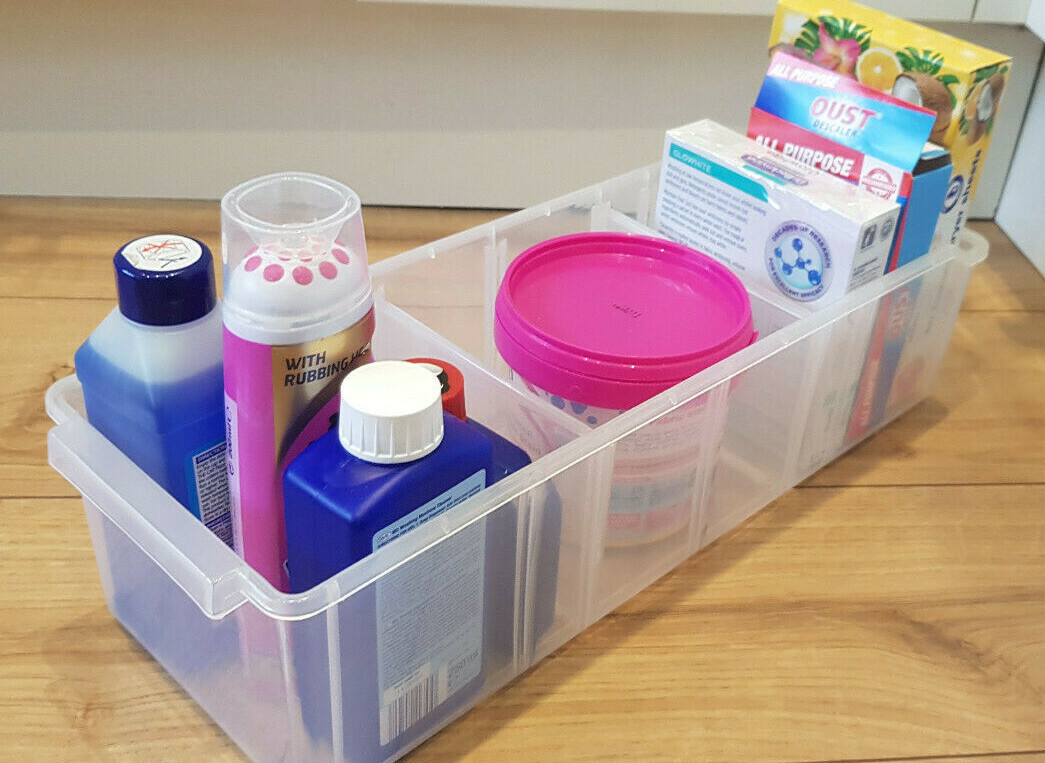 Clear Plastic Storage Box Organiser Under Sink Cupboard Wardrobe Hinch