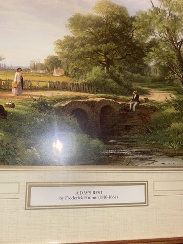 Vintage A Days Rest By Frederick Hulme Print Of Oil Painting In Wooden Frame - Picture 8 of 15