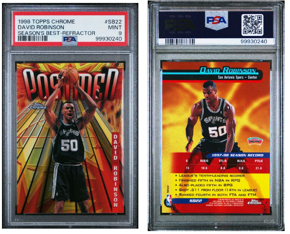 DAVID ROBINSON ~ 1998 Topps Chrome Season’s Best Postmen REFRACTOR #SB22 ~ PSA 9
