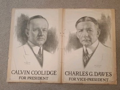 1924 Calvin Coolidge & Charles Dawes Presidential Campaign Poster Sign Jugate