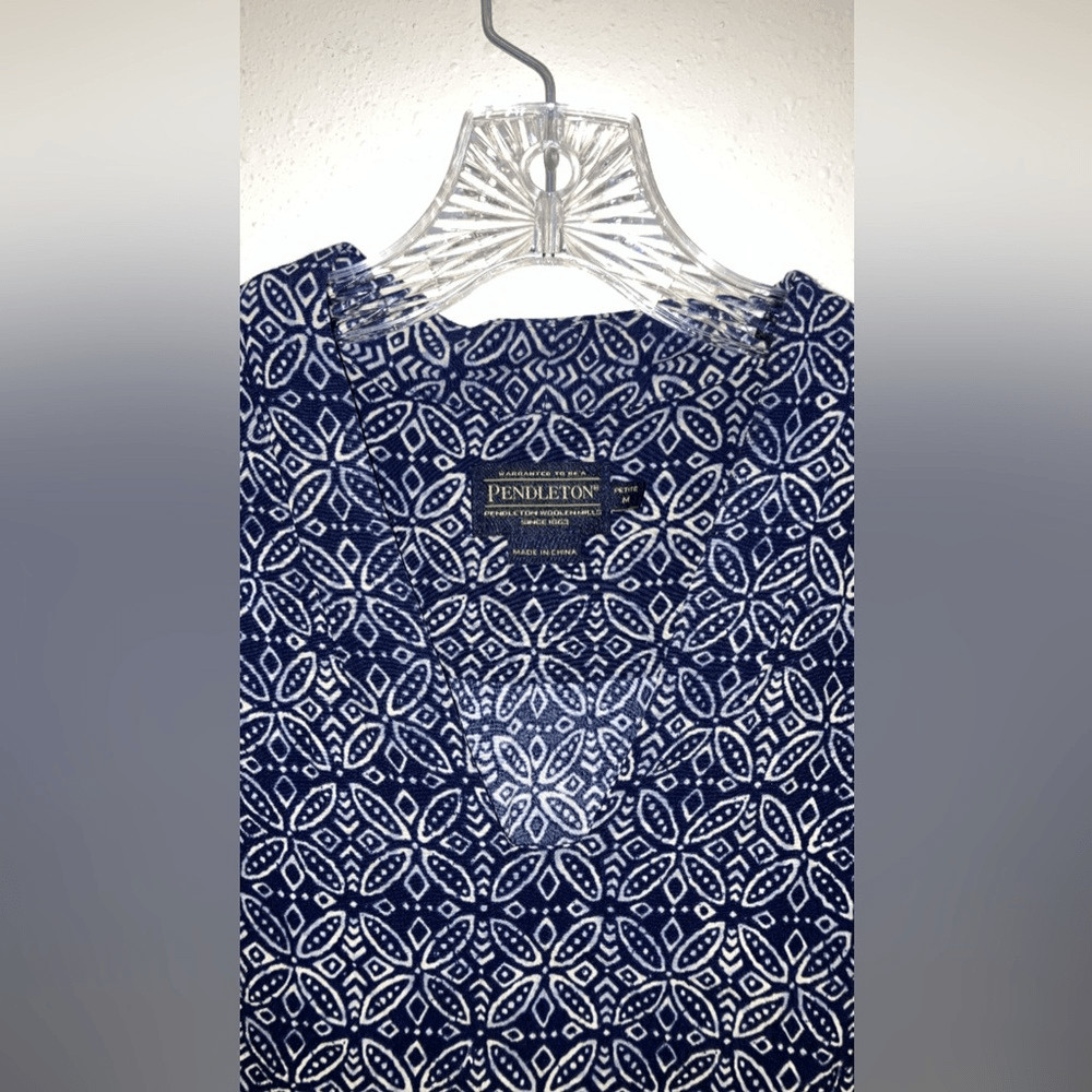 Pendleton Navy and White Patterned boho Blouse me… - image 2