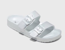 Shade & Shore Womens Neida EVA Two Band Footbed Slide Sandals Silver Gray 10M