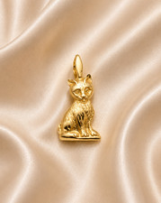 14K Yellow Gold Cat Pendant Michael Anthony Ma Detailed Sitting Charm 0.76g