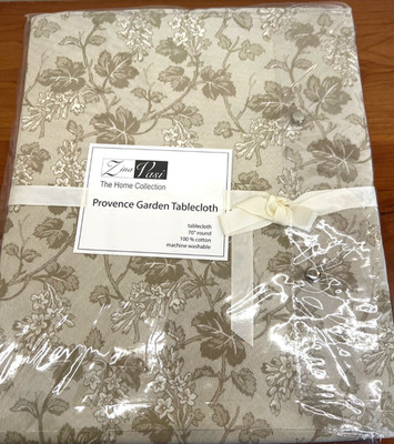 NEW Zina Vasi 70'' Round Provence Garden Gray Beige Floral 100% Cotton Tablecloth