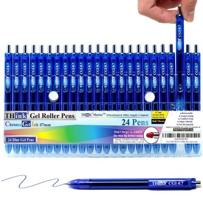 24 Pens Blue Ink Think2 0.7mm CGI Retractable Gel Pens Medium Point Roller