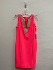 NWT VINCE CAMUTO Size 8 Neon Pink Gold Texture Sleeveless Ladies Dress