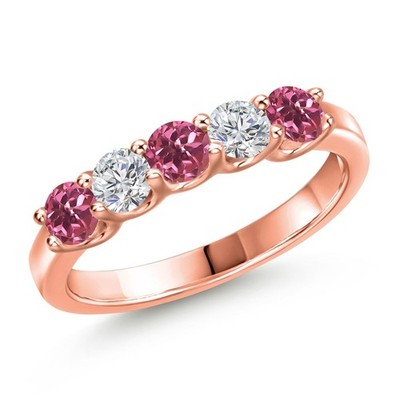 18K Rose Gold Plated Silver Pink Tourmaline and Lab Grown Diamond Wedding-Bands