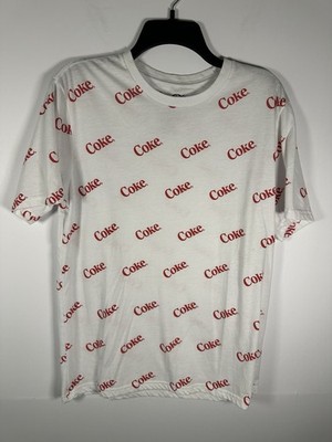 Coca Cola All Over Print White Red Coke Logo T-Shirt - Size Large