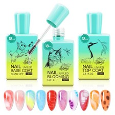Blooming Gel Nail Kit, 3PCS 18ML No Wipe Top Coat Base Coat & Spreading Gel f...