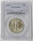 1943-S MS-64 WALKING LIBERTY HALF DOLLAR PCGS - BETTER DATE COIN