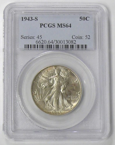 1943-S MS-64 WALKING LIBERTY HALF DOLLAR PCGS - BETTER DATE COIN