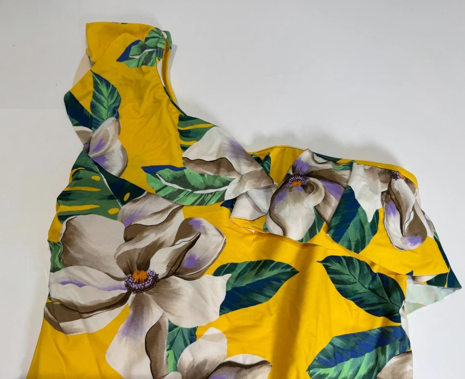 F&F Swimming Costume Size 18 Yellow Floral Print Padded Cold Shoulder Swimsuit - Image 2 of 4