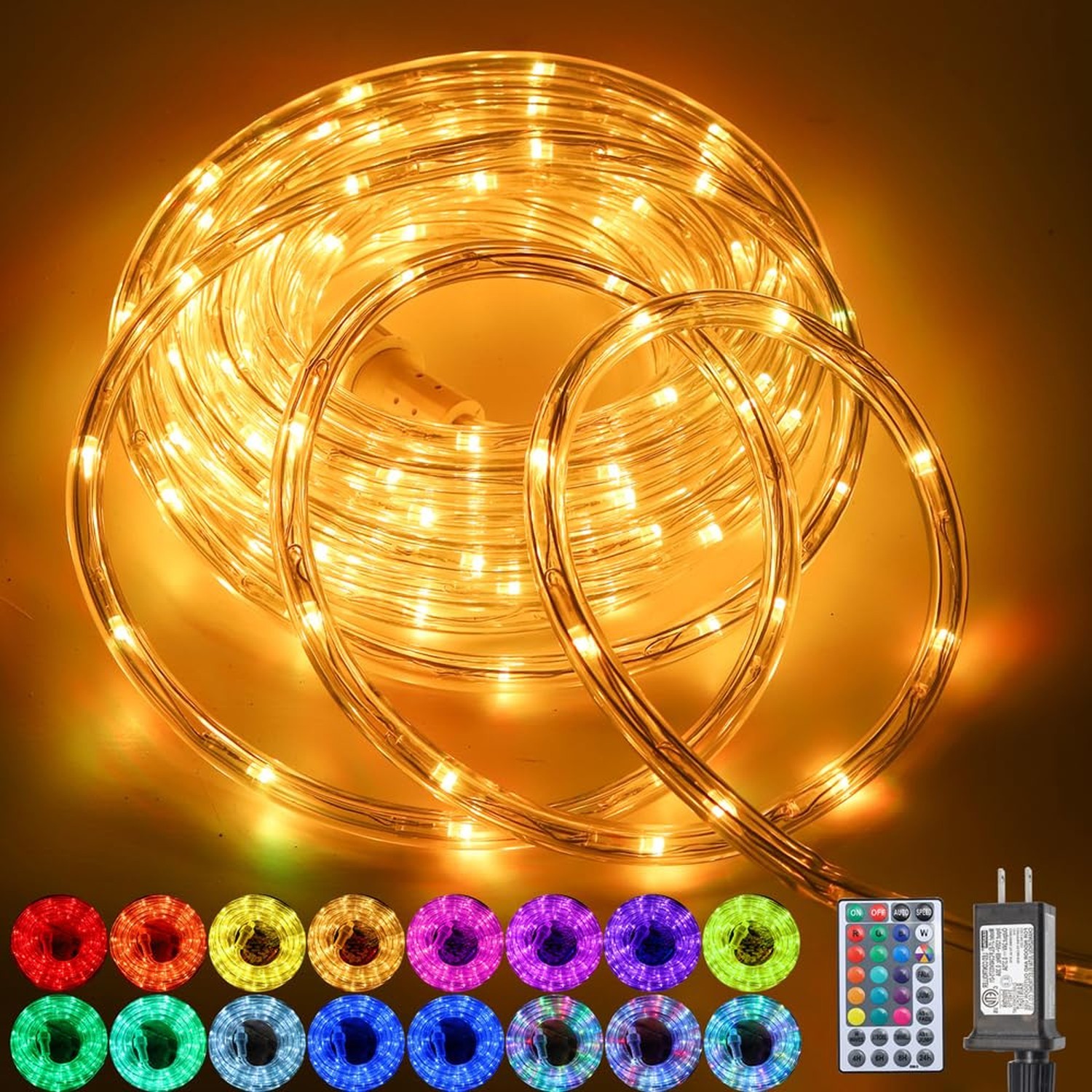 65ft 400 LED Color-Changing Rope Lights for Indoor Outdoor Use