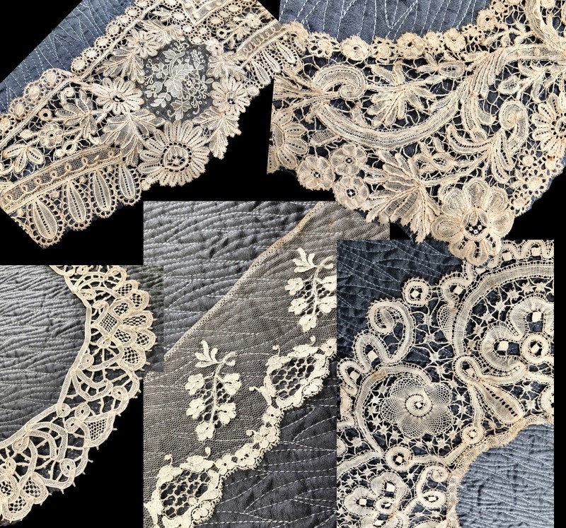 10Pc LOT) Victorian 19th-Century HAND MADE LACES *BRUSSELS, Venetian Bobbin+ $NR
