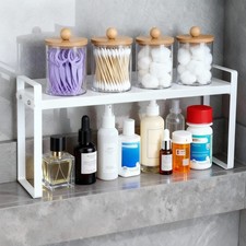Small Expandable Medicine Cabinet Shelf Metal 3.58" Wide Adjustable Layers White