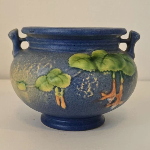 Antique Roseville USA Fuchsia Handled Art Pottery Plant Pot Flower Vase 3.5"