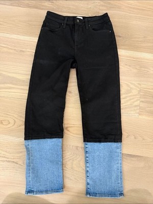 Jonathan Simkhai Standard Two Tone Colorblock Jeans Black Blue Straight 29