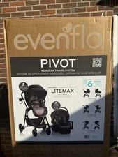 Evenflo Pivot Modular Travel System LiteMax Car Seat with Anti-Rebound Bar Gray
