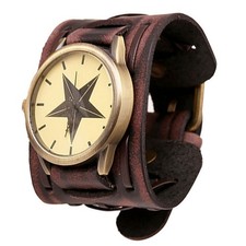 Retro Punk Big Wide Leather Band Bracelet Cuff Masculine Watch Fashion Casual
