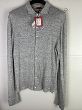 Isaia Napoli  Button Down Cashmere-Lino Long Sleeve Polo Sweater  Medium