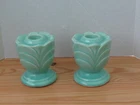Shawnee Pottery Vintage Scallop Tulip Tapered Candle Stick Holders MCM Green