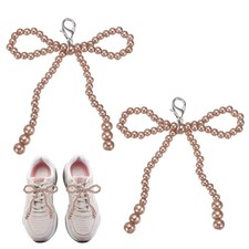 2 Pcs Pearl Bow Shoe Charm Multicolored Pearls Shoe Decoration, Champagne