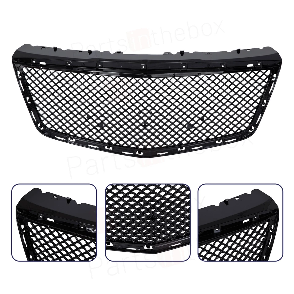 For 2014-2019 Cadillac CTS Sedan Front Bumper Upper Grille W/ Trim Glossy Black - Imagem 4 de 4