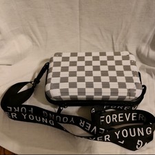 New White/Black Check Plastic Mini Suitcase S...