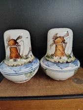 Hand Painted Delft Holland USA Windmill Salt and Pepper Shakers - Made in USA
