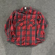 1970s Plaid Cotton Flannel Red and Green Work...