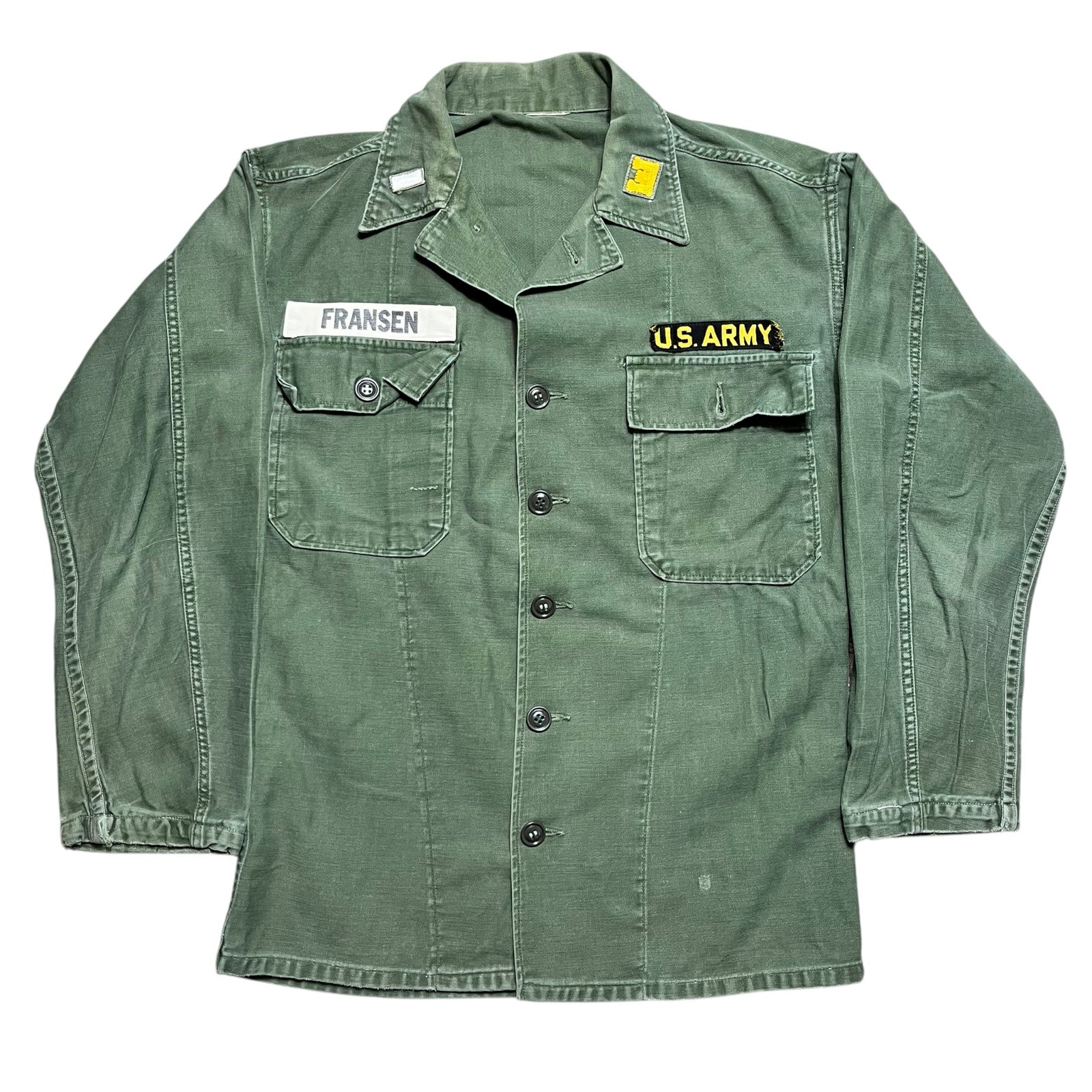 Vintage 60s US Army OG 107 Utility Shirt Patched Named Vietnam Military