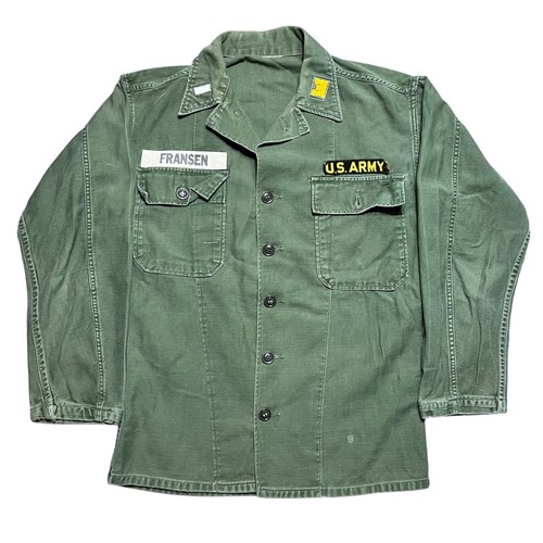 Vintage 60s US Army OG 107 Utility Shirt Patched Named Vietnam Military