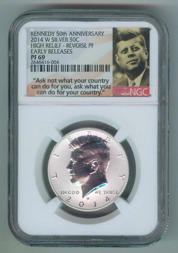 2014-W U.S. KENNEDY HALF DOLLAR - SILVER - 50TH ANNIV. - HIGH RELIEF - NGC -PF69