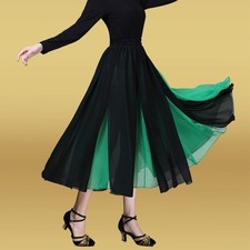 Lady Ballroom Dance Skirt Swing Mesh Midi Skirt Dance Practice Dancewear Classic
