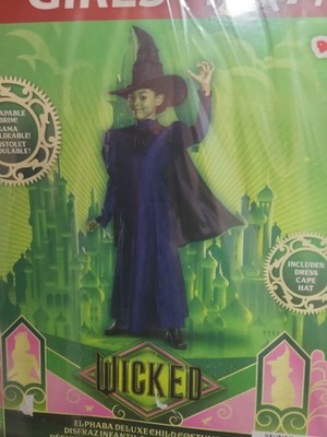 Wicked Elphaba Deluxe Children's Costume Dress Cape & Hat, Medium (7/8) NEW 